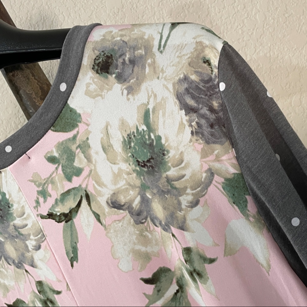 🩷 NEW Egs California🩶 Plus SZ 3X Gray and Pink Polka Dot Floral 2 sided Dress - Picture 10 of 13